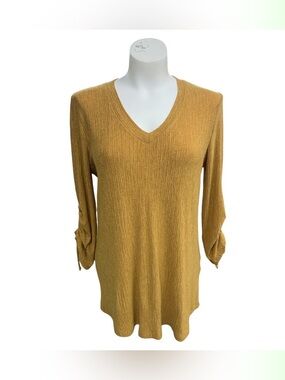 Pure Essence Ribbed V-Neck Tunic in Mustard Size S